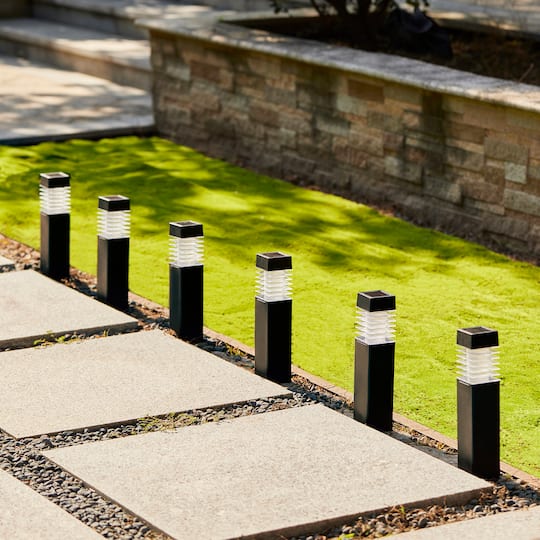 Glitzhome® 15.25" Solar Powered Transparent Texture Lens Pathway Stake Lights, 6ct.
